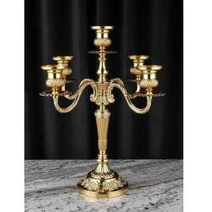 <b>Tall</b> 3-Arm Metal Candelabra <b>Candle</b> <b>Holder</b> Black with Gold Base for Home Decoration - Product Image 4