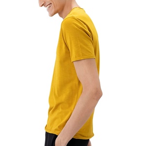Yellow Custom Logo T <b>Shirts</b> For Men Knitted Slim-Fit Workout Clothing With New Design Short Sleeve OEM - Product Image 3