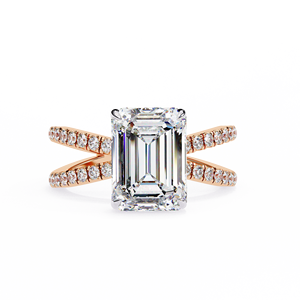 Bague de fiançailles classique en diamant de laboratoire taille émeraude pour femme, plaqué rhodium or 10 carats, certifiée IGI, sertissage pavé géométrique - Product Image 2