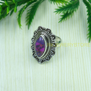 925 Sterling Silver Purple Copper <b>Turquoise</b> <b>Ring</b> Statement <b>Ring</b> Handmade Vintage Boho Gemstone Jewelry for Women Christmas Gift - Product Image 2