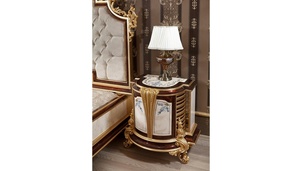 Luxury Baroque Solid Teak Wood Bedroom Set Gold Carved King Bed Mirrored Wardrobe 2 Nightstands <b>Dressing</b> Table Furniture - Product Image 4