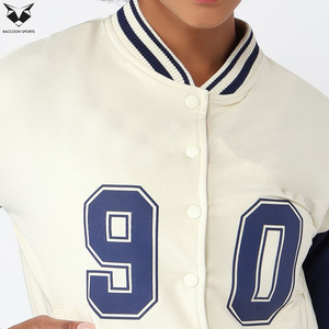 2026 Wholesale Rate Cream Navy Full Sleeve Turn Down Collar Button Closure Autumn Letter 90 Design Women Varsity <b>Jackets</b> - Product Image 6