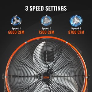 Ventilatore a Tamburo Industriale da 24 Pollici ad Alta Velocità, 3 Velocità, 8600 CFM, Regolabile a 360 Gradi per Uso Commerciale - Product Image 3