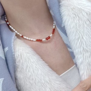 Ensemble de bijoux en agate rouge naturelle, collier fin et élégant avec bracelet minimaliste rétro chinois - Product Image 4
