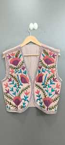 Chaleco sin mangas bordado floral morado, forrado de algodón, estilo bohemio, informal, para mujer, ropa de abrigo transpirable para otoño - Product Image 4