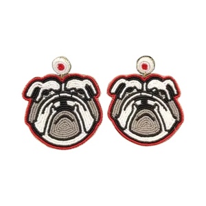 ต่างหูมาสคอตบูลด็อกประดับลูกปัดทำมือสำหรับผู้หญิงและเด็กผู้หญิง ดีไซน์ทันสมัย สีแดงดำ เครื่องประดับสำหรับวันแข่งขัน จอร์เจีย สร้างแรงบันดาลใจให้กับลุคที่โดดเด่น - Product Image 1