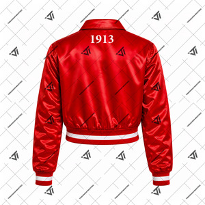 Custom Greek Delta | Sigma | Theta Sorority Clothing Embroidered Satin Crop Bomber <b>Jacket</b> College <b>Jacket</b> Greek Paraphernalia - Product Image 2