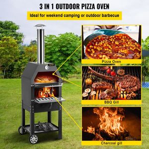 Forno per Pizza da esterno a 2 strati da 12 \ "forno a legna 700 °F temperatura Max pizzaiolo a legna forno Barbecue 2 ruote rimovibili - Product Image 2