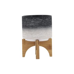 Jardinière en céramique 5 \ "avec support en bois Pot de fleur gris et jardinière sur support en bois - Product Image 3