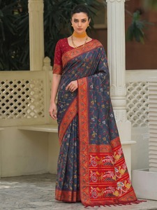 Silk <b>Saree</b> with Woven Border Floral Butti Design Traditional Style Wedding <b>Saree</b> <b>for</b> <b>Women</b> Indian All Seasons Gujarat Origin - Product Image 6