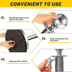 4pcs 5ft Red Velvet Stanchions Party Supplies Crowd Control Barriers Velvet Ropes and Poles - Product Image 5