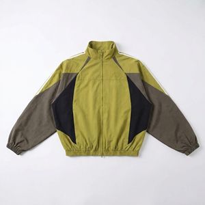 Chaqueta deportiva ligera unisex con paneles en contraste y cremallera frontal, cortavientos con paneles de color oliva y dobladillo elástico |   Marca Privada OEM/ODM - Product Image 1