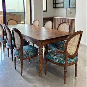 Luxury Handcrafted Solid Wood 8 Seater Dining <b>Table</b> Set Premium <b>Walnut</b> Finish Rectangular <b>Table</b> Set - Product Image 1