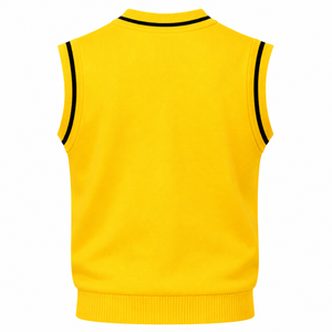 เสื้อกั๊กไหมพรมสีเหลือง Iota Phi Theta สำหรับผู้ชาย คอวี แขนกุด ลายทางสีดำ แต่งขอบยางยืด สไตล์ลำลอง เหมาะสำหรับใส่ในมหาวิทยาลัย - Product Image 4
