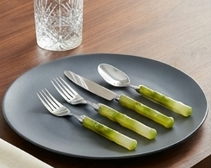 Juego de cubiertos modernos con mango de diseño de bambú y acabado plateado, apto para lavavajillas, para bodas y uso diario. - Product Image 4