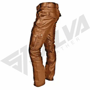 <b>Men's</b> Brown <b>Leather</b> Waterproof Winter Moto <b>Pants</b> Mid Waist Multiple Pockets Straight Fit Casual Midweight - Product Image 4
