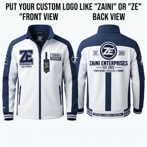 220g Polyester Stand Collar Softshell <b>Jacket</b> <b>White</b> Navy Contrast Panel OEM ODM - Product Image 1