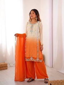 Premium Faux Georgette Suit Set for Women with Heavy Embroidery <b>Sequins</b> Work Full Sleeves and Elegant Dupatta - Product Image 3