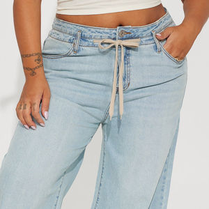 Pantalones Vaqueros Personalizados de Cintura Alta con Detalle de Franja Lateral en Contraste para Mujer, Ropa Casual 2026, Corte Recto Regular - Product Image 5