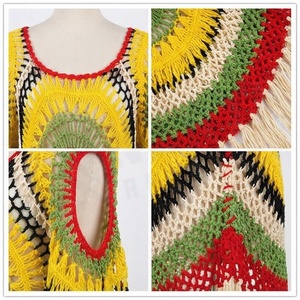 Women's Crocheted Boho Tassel Dress Round Neck Geometric <b>Pattern</b> Hollow Out Handmade Beachwear 100% Acrylic - Product Image 4
