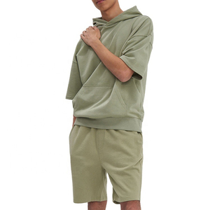 Ensemble short et haut à manches courtes unisexe vierge en coton épais 100 % coton pour l'été – Vente en gros - Product Image 1