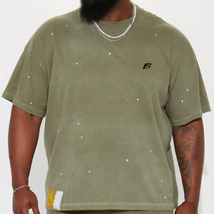 T-shirts personnalisés surdimensionnés à col rond en coton pour hommes, style vintage éclaboussures de peinture, streetwear, manches courtes, fournisseur en gros aux États-Unis - Product Image 2