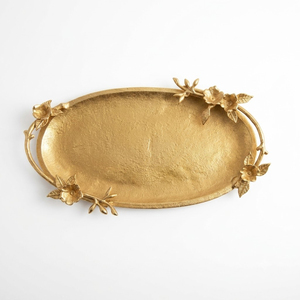 Bandeja de Servicio Moderna de Aluminio de Lujo con Acabado Plateado Texturizado, Plato Decorativo Redondo con Acento de Flor Dorada para Uso en Hoteles - Product Image 3