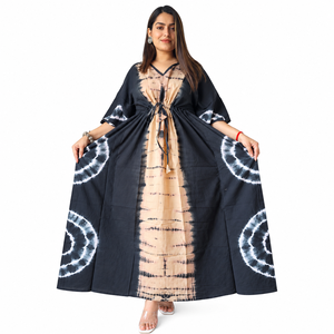 Robe Kaftan en Coton Tissé Imprimé pour Femme, Tie-Dye Ethnique Floral Bohème, Maxi, Tenue de Plage, Cache-Maillot, Vêtements en Gros - Product Image 1