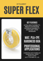 Échantillon GRATUIT - Filament d'impression 3D super flexible HOTTY POLYMER HPF-BK500 PLA+TPE Noir Blanc 1,75 mm FDM Certifié ISO