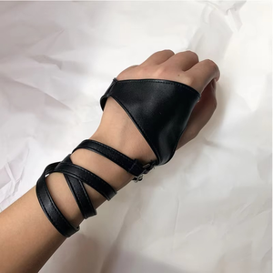 Real Leather <b>Pole</b> <b>Dancing</b> Gloves Long Stripes Hip-Hop Half-Finger Gloves Women Sexy Fingerless Sleeve Stage Performance Cosplay - Product Image 4
