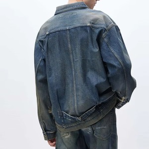 Veste en jean bleue pour homme, coupe classique, col rabattu, doublure en fausse fourrure, style décontracté pour l'automne, fermeture à boutons simple - Product Image 4