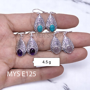 Boucles d'oreilles fines en argent sterling 925 avec améthyste naturelle cabochon MYS-E125, prêtes à être expédiées, en stock, faible MOQ, bijoux indiens pour femmes - Product Image 2