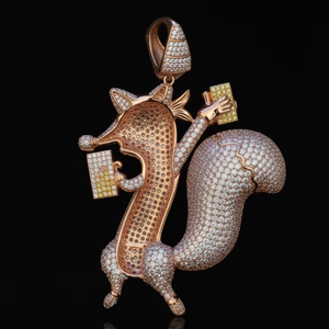 Colgante de diamantes Iced Out Fox 925 en oro rosa con pavé de diamantes, colgante de dibujos animados, amuleto de animal, colgante de estilo Hip Hop para hombre - Product Image 3