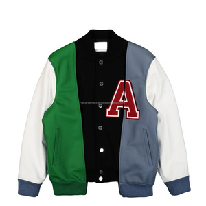 Venta al por mayor personalizado bordado Unisex béisbol hombres Casual liso 100% lana cuerpo cuero mangas Letterman Varsity chaqueta - Product Image 1