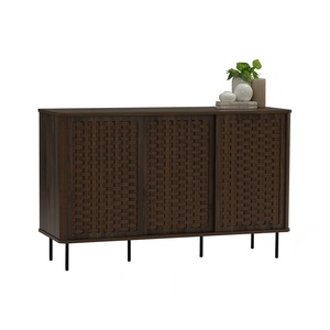 Antique 1.2m <b>Sideboard</b> with 3 Doors Retro Storage Console Table in Dark Wood Color Rattan Buffet for Living Room Kitchen - Product Image 5