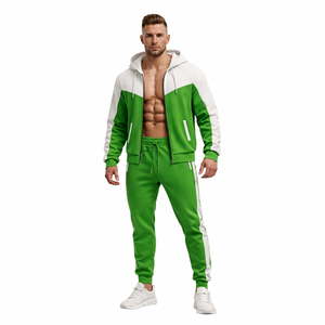 High Quality Men Hoodie Jogger <b>Tracksuit</b> Green <b>White</b> Contrast Sportswear Gym Training Suit Bulk Wholesale - Product Image 4