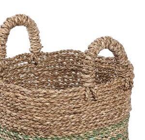 Modern Minimalist Seagrass Storage Basket with Green Gradient Design Hand Woven Laundry Hamper <b>Container</b> Bin with Handles - Product Image 3