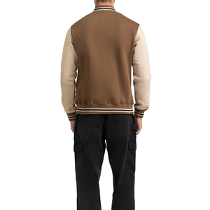 Men's <b>Brown</b> Varsity Jacket Cotton Polyester Blend Regular Fit Solid Color Turn-down Collar Zipper Closure Casual Autumn Wear - Product Image 1