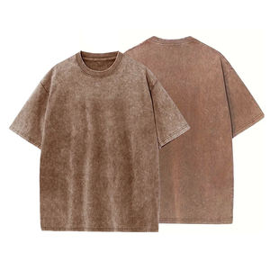 T-shirt en coton marron camel surdimensionné pour homme, manches courtes, col rond, coupe décontractée, jersey tricoté, couleur unie délavée - Product Image 3