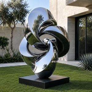 Escultura abstracta de nudo en acero inoxidable pulido a espejo, decoración moderna de metal para jardín, plaza o paisaje de lujo. - Product Image 1