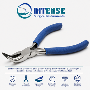 Alicates Profesionales de Acero Inoxidable con Punta Curva y Empuñadura Azul para Joyería - Product Image 2