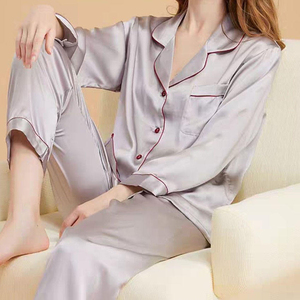 Al por mayor, lujosa bata de pijama de seda de morera 100% pura para mujer, con logo personalizado, transpirable, de manga larga, para primavera/verano, color liso. - Product Image 4