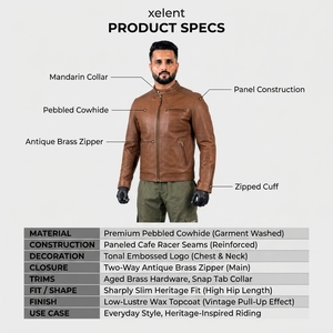 Chaqueta de Cuero Premium para Hombre, Estilo Café Racer, de Piel de Vacuno Granulada, Corte Ajustado Vintage, Resistente al Viento, Sostenible, con Logotipo OEM Personalizado - Product Image 5