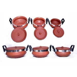 Traditional Natural Terracotta Clay Handi Lid (Set 3) Handmade Eco-Friendly Fade Resistant Non-Stick Anti-Slip Lightweight Gas - Product Image 1