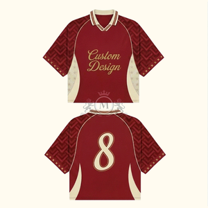 Maillot de football personnalisé pour homme, col en V, manches courtes, imprimé géométrique rouge, polyester respirant, vêtements de sport, numéro 8 - Product Image 2