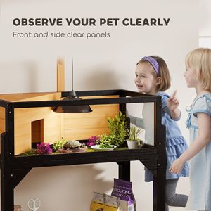 Terrario in Legno Giallo per Tartarughe con Ripiano Portaoggetti e Finestre Trasparenti, Coperchio Apribile, Supporto per Lampada, Accessori per Rettili e Anfibi - Product Image 5