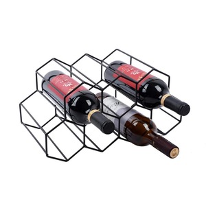 Moderno Soporte Hexagonal de Alambre para Botellas de Vino, Estante Geométrico Minimalista de Hierro Negro para Vino, de Sobremesa - Product Image 5