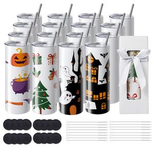 Set da 16 bicchieri termici sottili da 20oz in acciaio inossidabile per sublimazione (materiale PC bianco) - Product Image 1