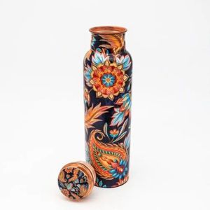 Copper Double Wall Customized Water Bottle with Floral Design Portable Travel <b>Drinkware</b> & Lid-Indian Home Crafts - Product Image 2