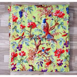 Rajasthan Handmade Printed Reversible Vintage Eco-Friendly All-Season <b>Double</b> Size Organic 100% Cotton Kantha Spread Printing - Product Image 6